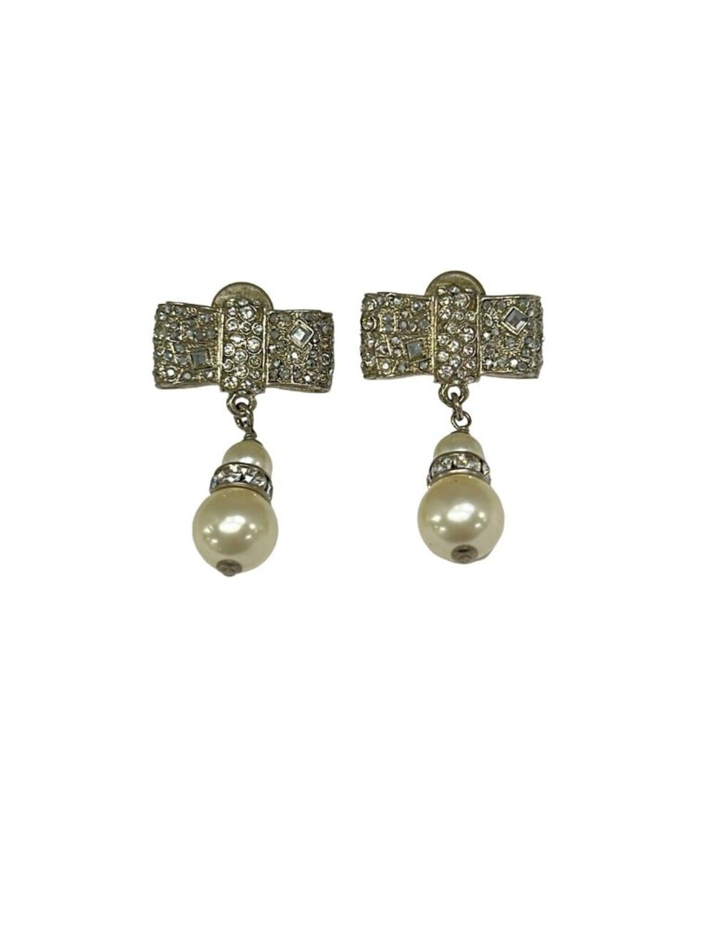 Chanel Earrings Silver White Ribbon